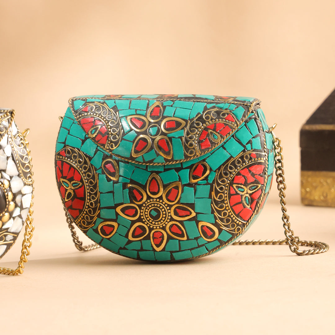 Brass Handcrafted Mosaic Sling Bags – Vintage Boho Clutch (4.5 Inch)