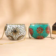 Brass Handcrafted Mosaic Sling Bags – Vintage Boho Clutch (4.5 Inch)