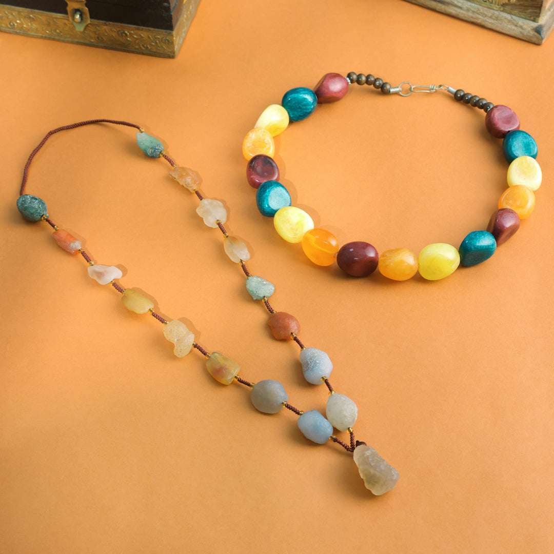 Resin Marble Bead Necklace Jewelry with Tribal Charm