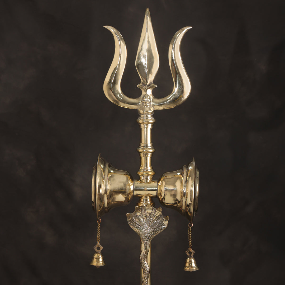 Brass Divya Trishul On Naag with Damru