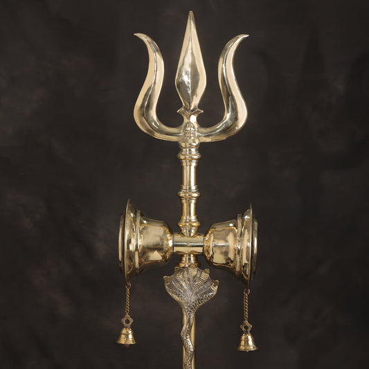 Brass Divya Trishul On Naag with Damru