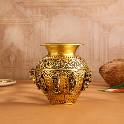 Brass Handcrafted Kalash with Velvet Box – Ashtalakshmi & Dashavatar