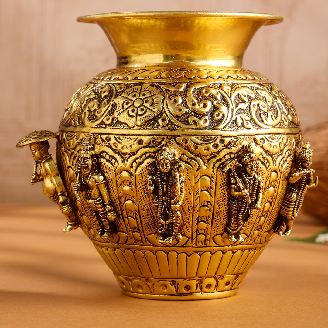 Brass Handcrafted Kalash with Velvet Box – Ashtalakshmi & Dashavatar