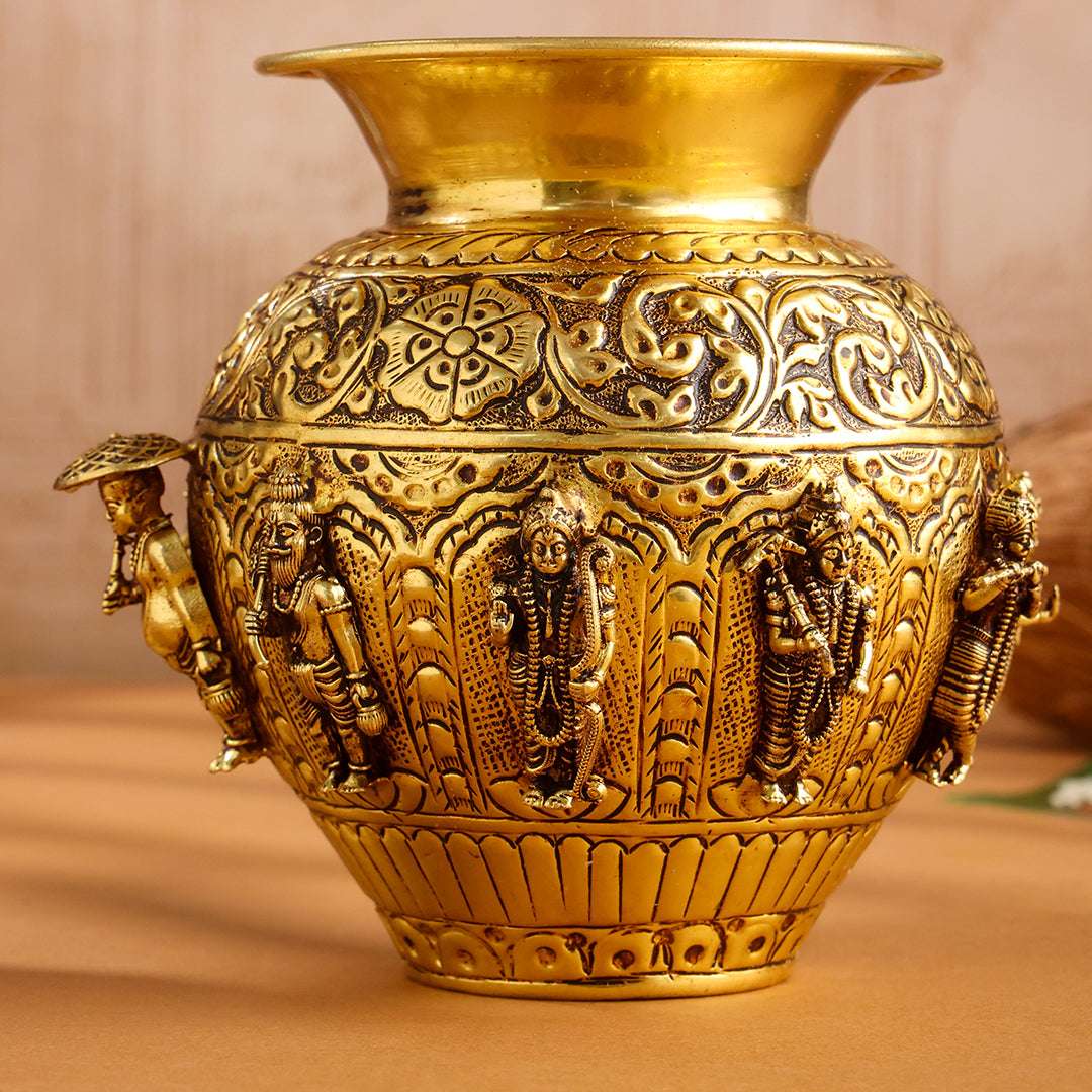 Brass Ashtalakshmi And Dashavatara Kodam / Kalash