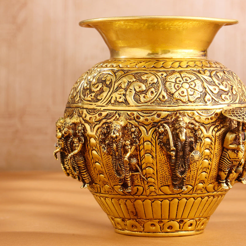 Brass Handcrafted Kalash with Velvet Box – Ashtalakshmi & Dashavatar