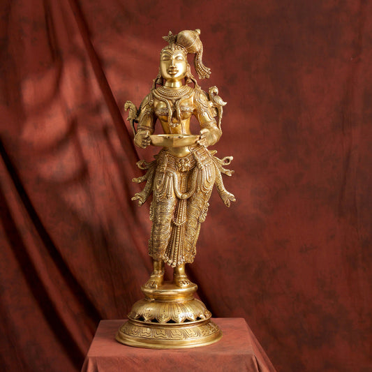 Brass Deep lakshmi Idol – Traditional Diya Holder for Prosperity and Light (30 Inch)