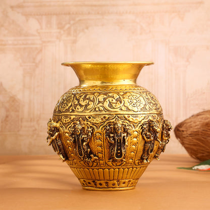 Brass Handcrafted Kalash with Velvet Box – Ashtalakshmi & Dashavatar