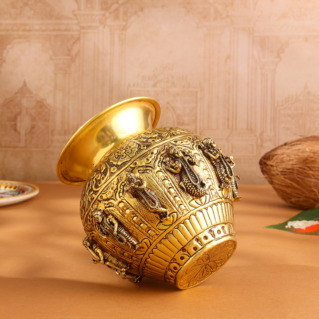 Brass Handcrafted Kalash with Velvet Box – Ashtalakshmi & Dashavatar