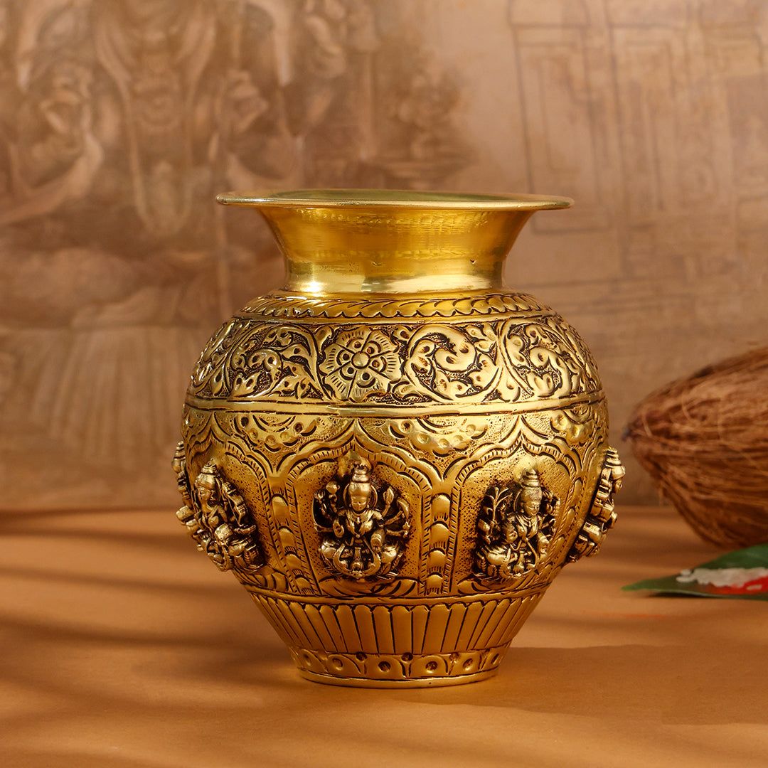 Brass Handcrafted Kalash with Velvet Box – Ashtalakshmi & Dashavatar