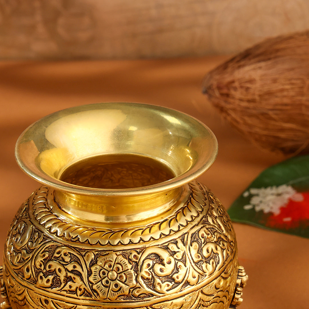 Brass Handcrafted Kalash with Velvet Box – Ashtalakshmi & Dashavatar