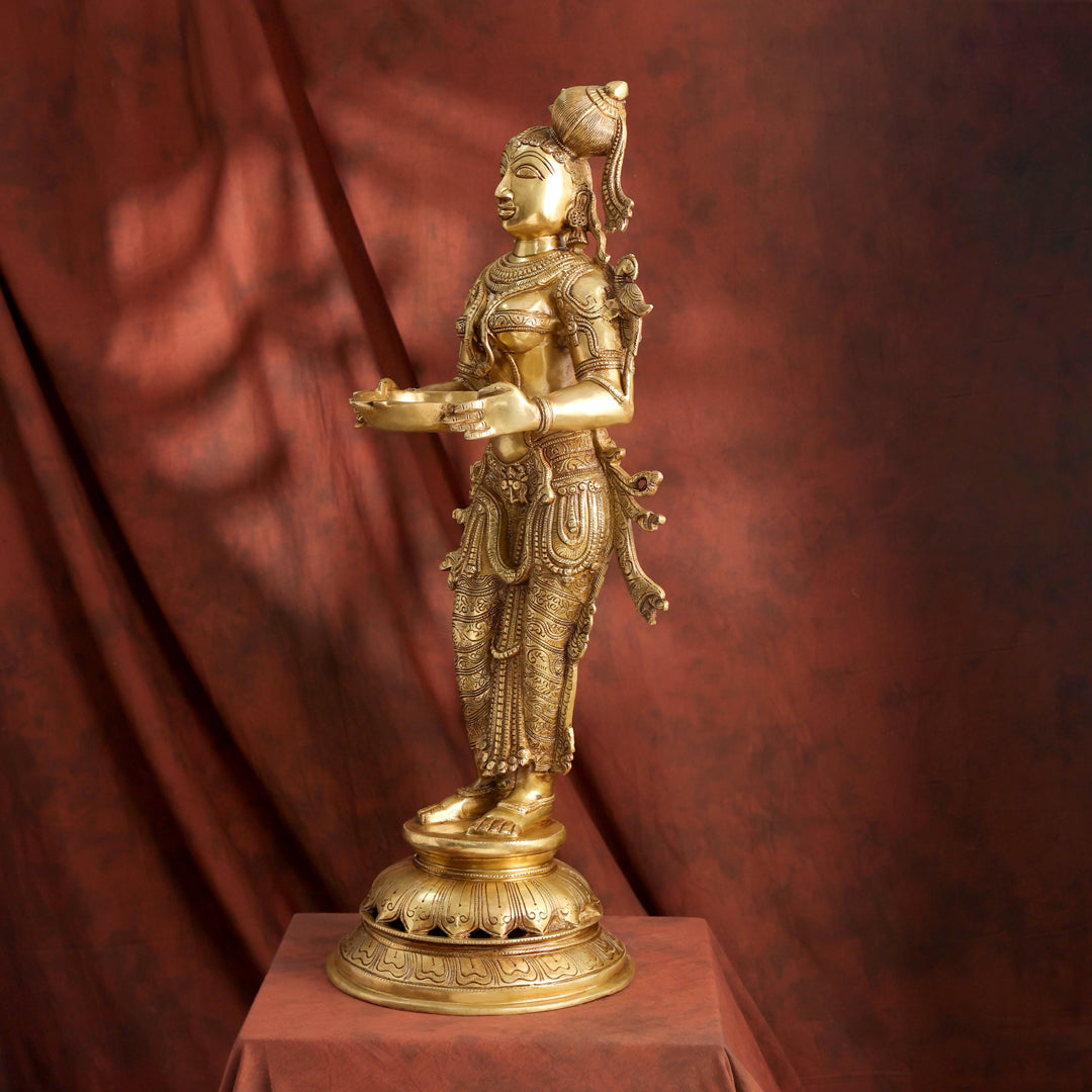 Brass Deep lakshmi Idol – Traditional Diya Holder for Prosperity and Light (30 Inch)
