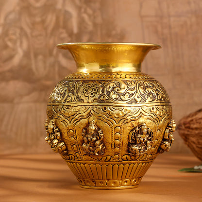 Brass Handcrafted Kalash with Velvet Box – Ashtalakshmi & Dashavatar