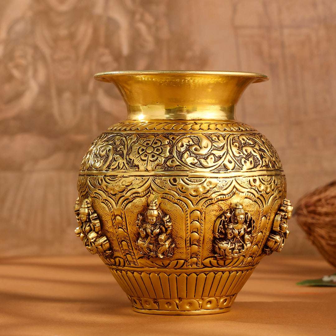 Brass Ashtalakshmi And Dashavatara Kodam / Kalash