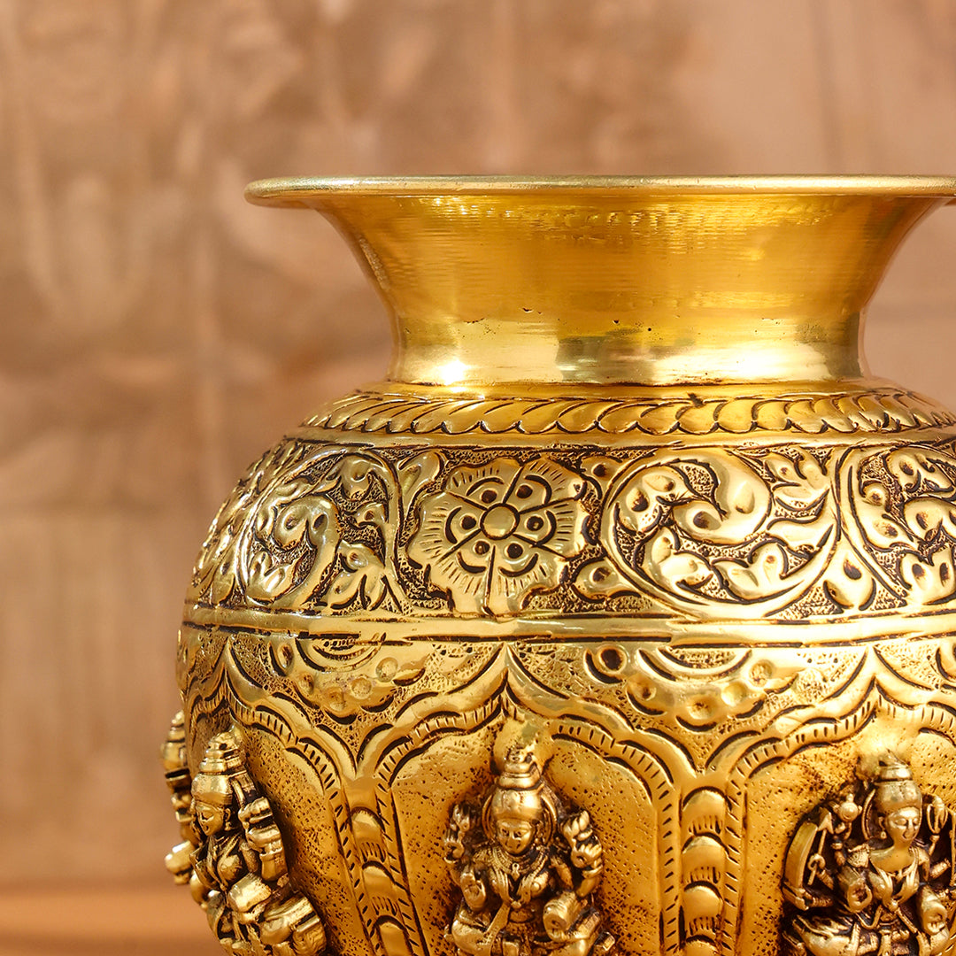 Brass Handcrafted Kalash with Velvet Box – Ashtalakshmi & Dashavatar