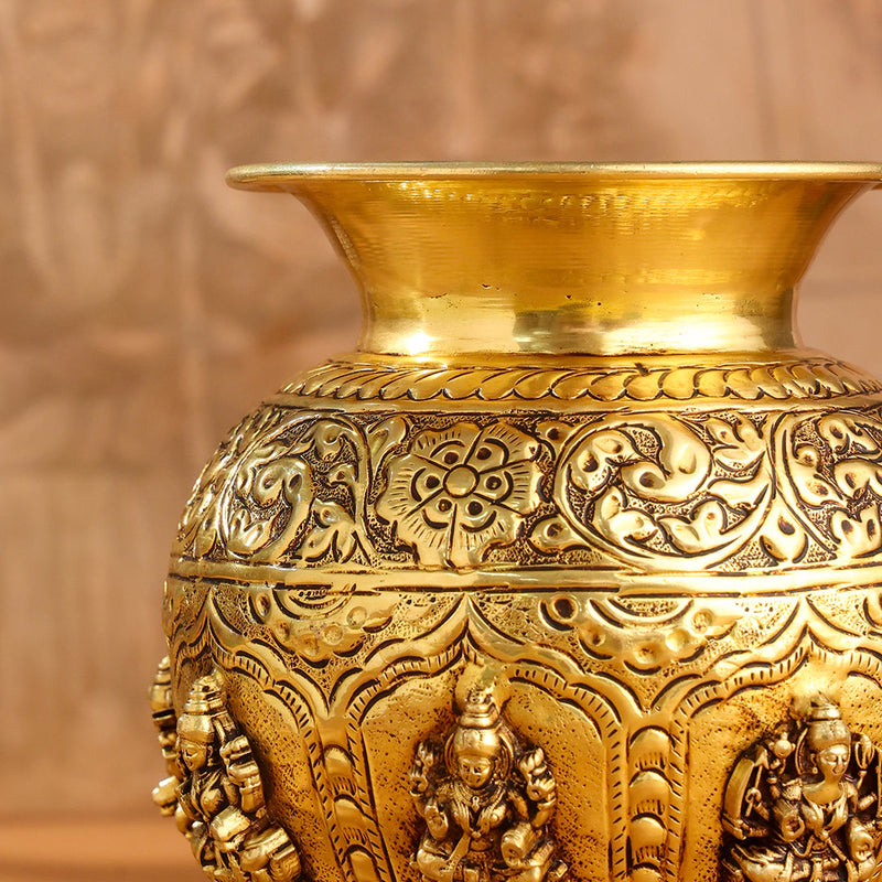 Brass Handcrafted Kalash with Velvet Box – Ashtalakshmi & Dashavatar