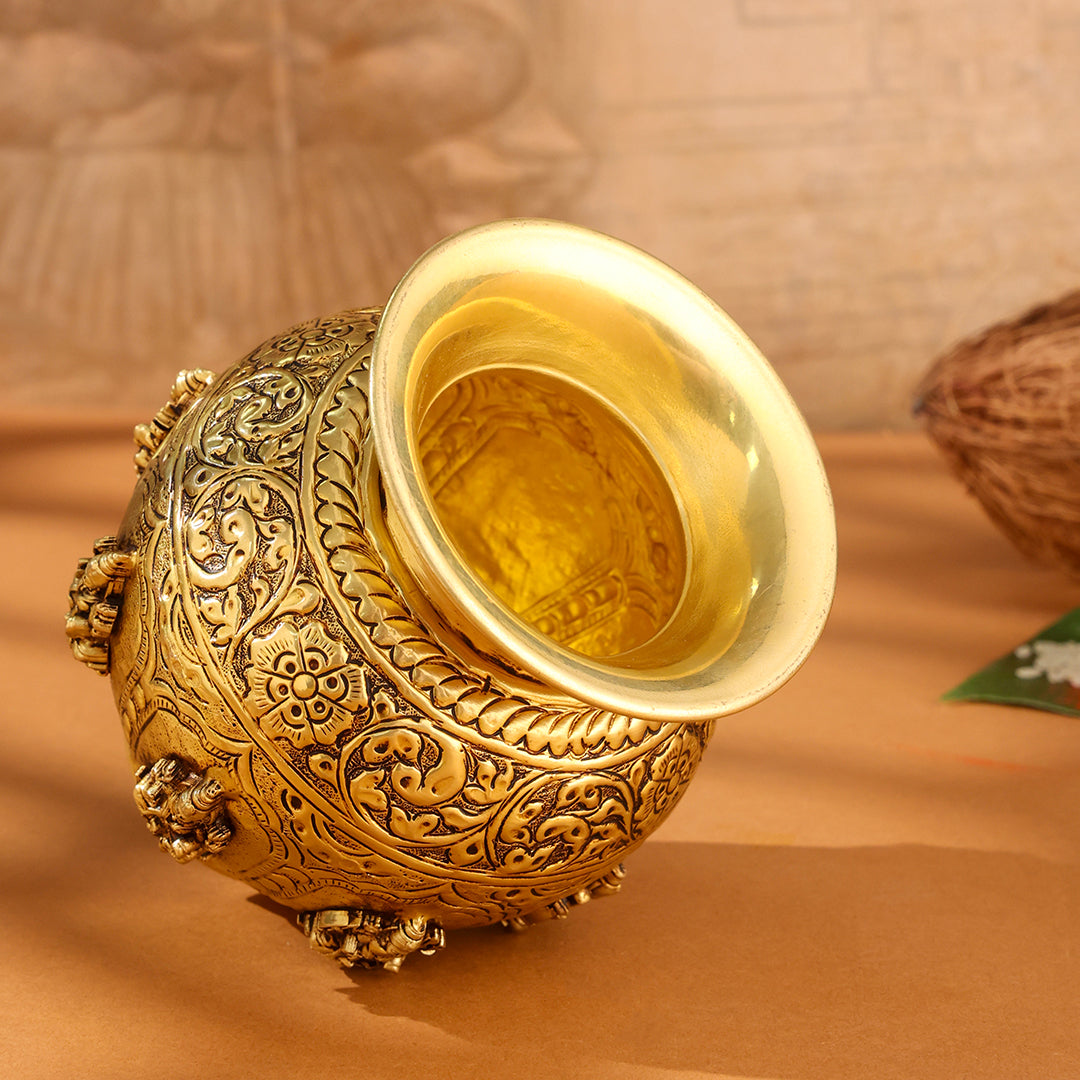 Brass Handcrafted Kalash with Velvet Box – Ashtalakshmi & Dashavatar