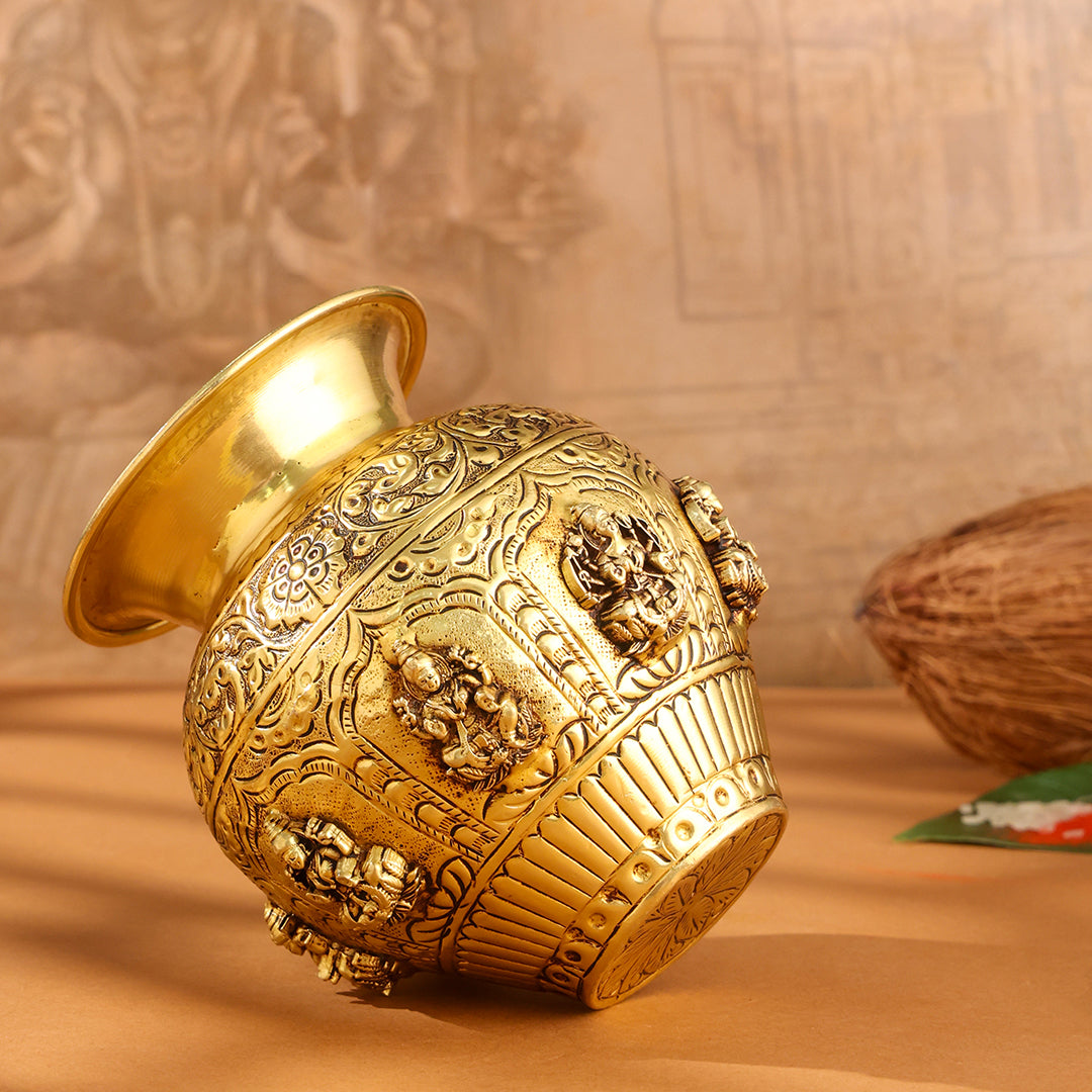 Brass Handcrafted Kalash with Velvet Box – Ashtalakshmi & Dashavatar
