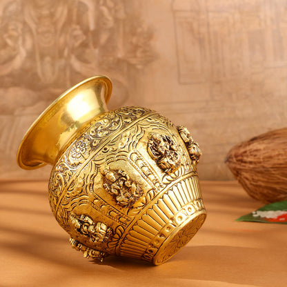 Brass Handcrafted Kalash with Velvet Box – Ashtalakshmi & Dashavatar