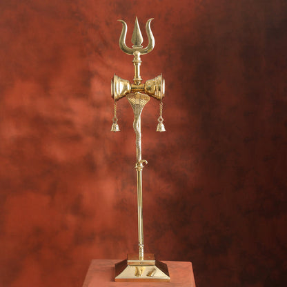 Handcrafted Brass Trishul with Damru & Bells