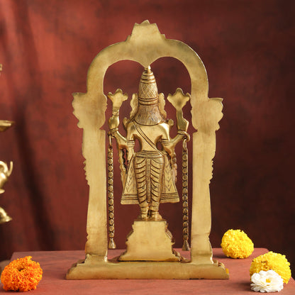 Brass Lord Venkateswara Idol with Arch | Traditional Tirupati Balaji Murti for Home Temple & Décor (13.2 Inch)