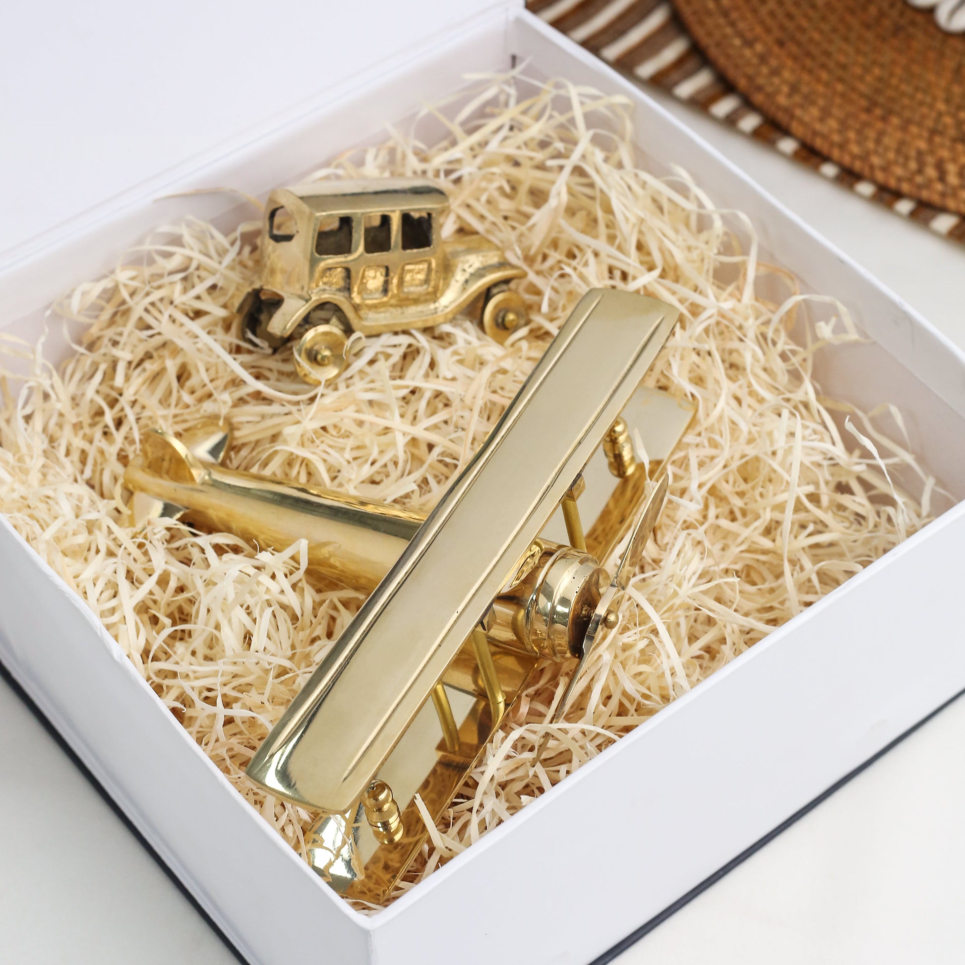 Brass Aeroplane & Car New Born Gift Box Hamper