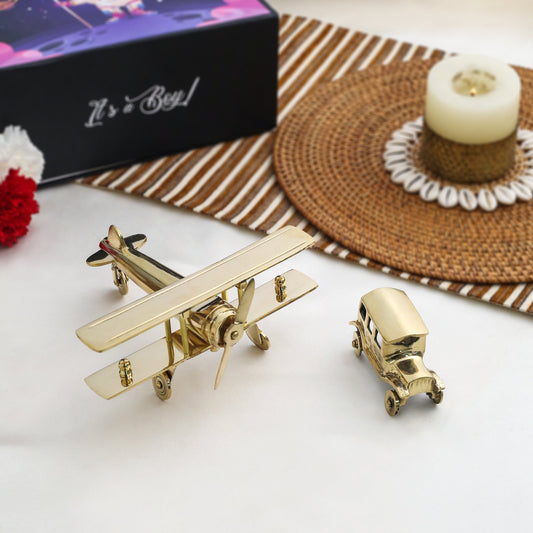 Brass Aeroplane & Car New Born Gift Box Hamper