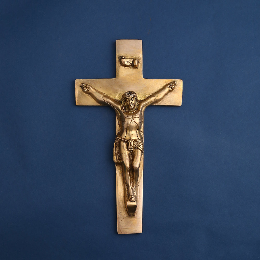 Brass Christian Cross Jesus Christ Wall Hanging (11 Inch)