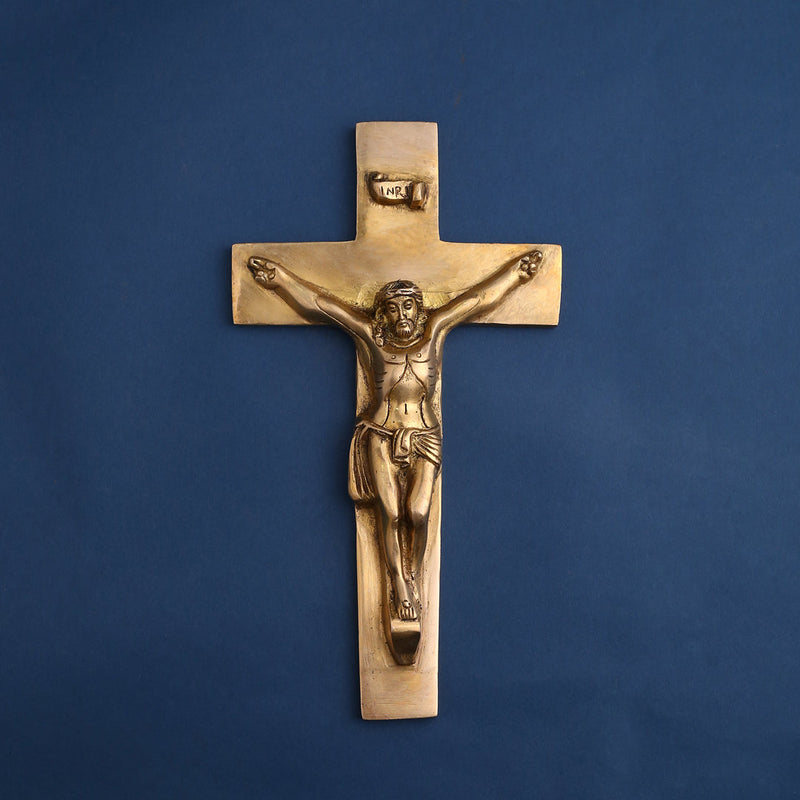 Brass Christian Cross Jesus Christ Wall Hanging (11 Inch)