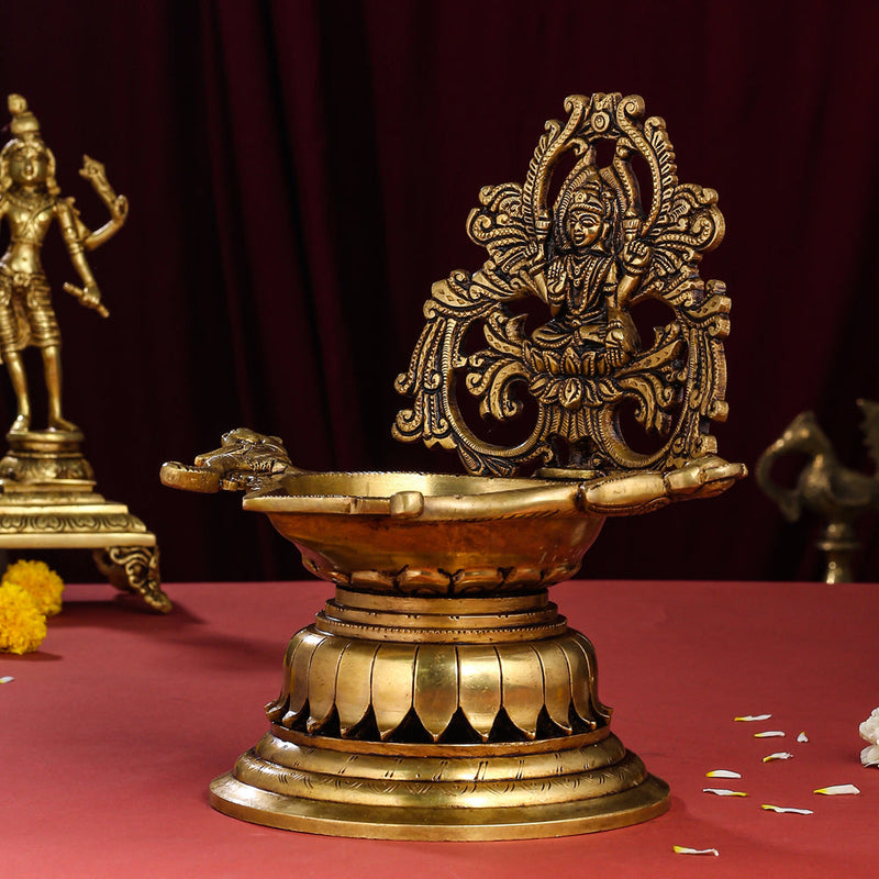 Brass Superfine Lakshmi Diya/Lamp (9.8 Inch)