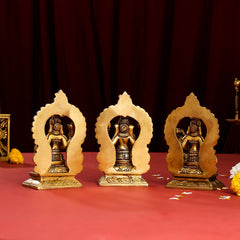 Brass Superfine Lakshmi, Ganesha, And Saraswati On Throne Set (5.8 Inch)