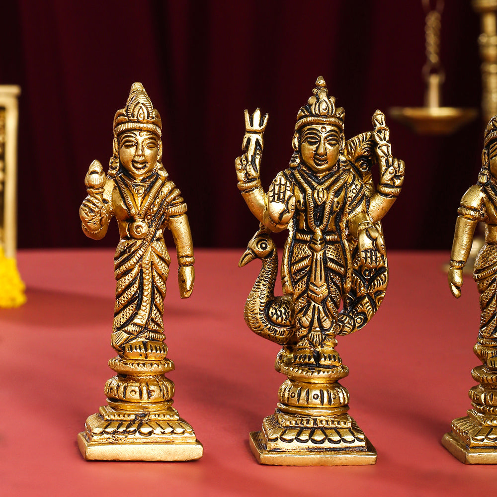Brass Lord Murugan With Devasena And Valli Idols