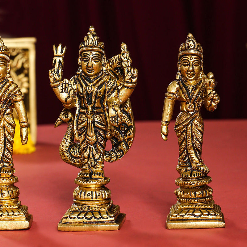 Brass Lord Murugan With Devasena And Valli Idols