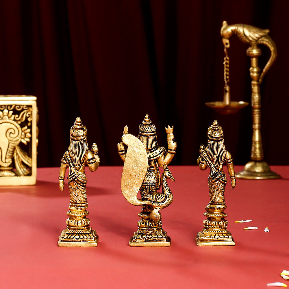 Brass Lord Murugan With Devasena And Valli Idols
