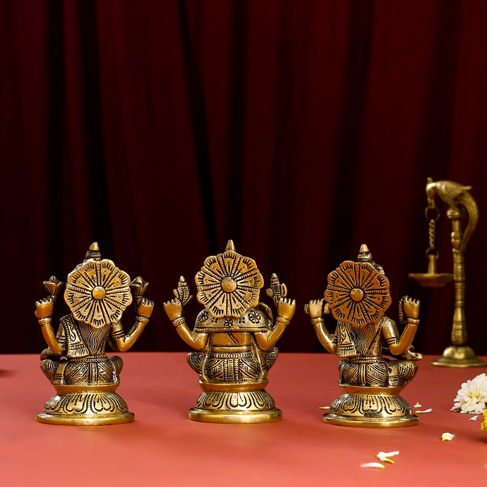 Brass Ganesha, Lakshmi And Saraswati Idol (4.5 Inch)