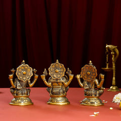 Brass Ganesha, Lakshmi And Saraswati Idol (4.5 Inch)