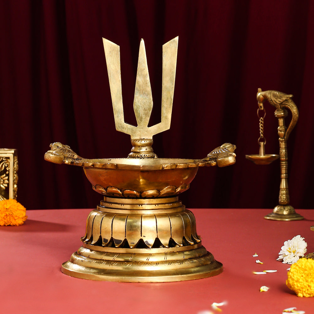 Brass Superfine Shankh Chakra And Namah Diya Set (9.5 Inch)