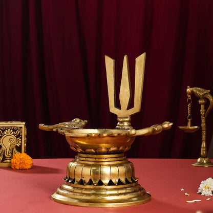 Brass Superfine Shankh Chakra And Namah Diya Set (9.5 Inch)