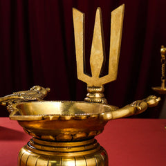 Brass Superfine Shankh Chakra And Namah Diya Set (9.5 Inch)