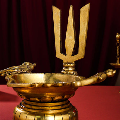 Brass Superfine Shankh Chakra And Namah Diya Set (9.5 Inch)