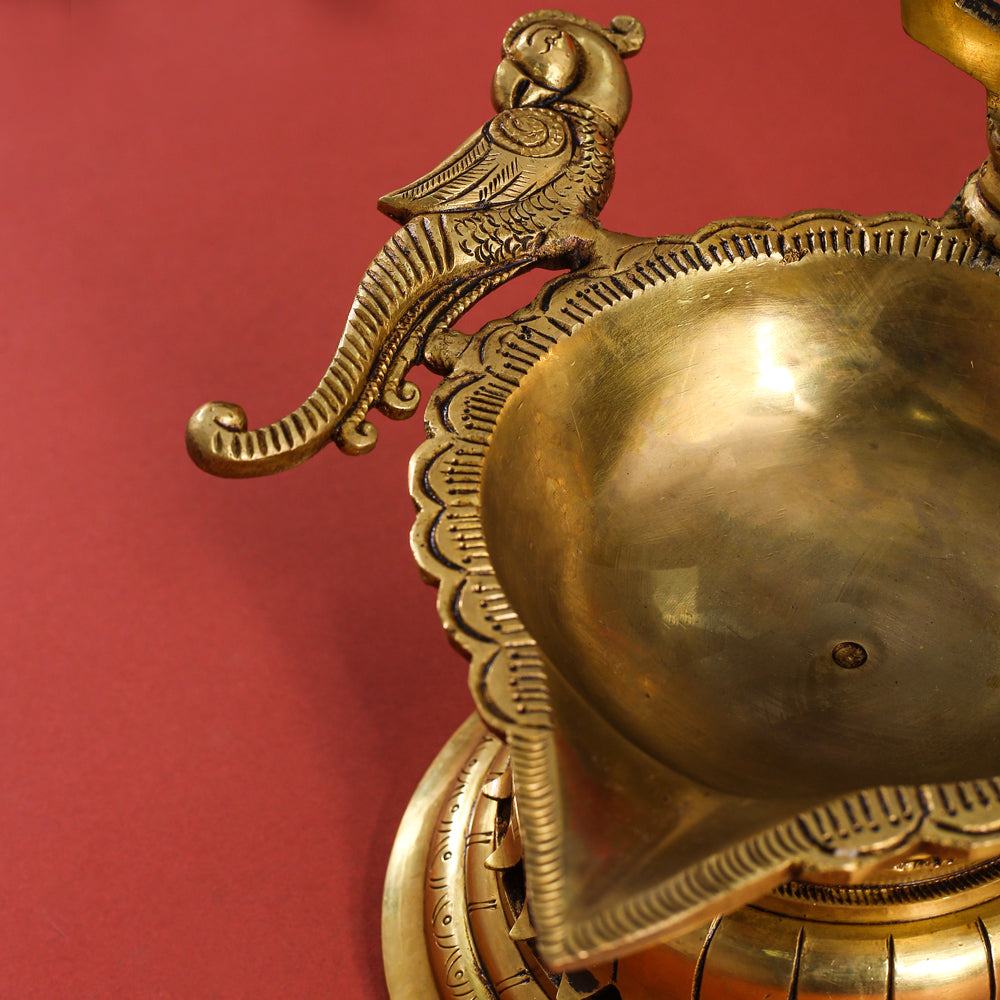 Brass Superfine Shankh Chakra And Namah Diya Set (9.5 Inch)