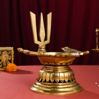 Brass Superfine Shankh Chakra And Namah Diya Set (9.5 Inch)