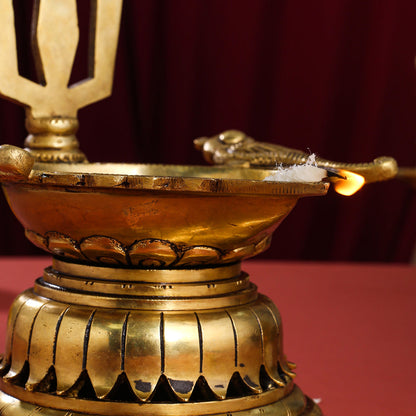 Brass Superfine Shankh Chakra And Namah Diya Set (9.5 Inch)