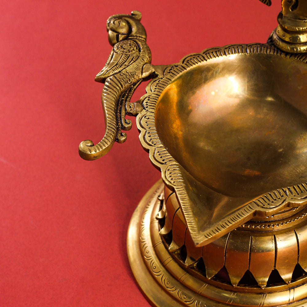 Brass Superfine Shankh Chakra And Namah Diya Set (9.5 Inch)