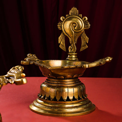 Brass Superfine Shankh Chakra And Namah Diya Set (9.5 Inch)