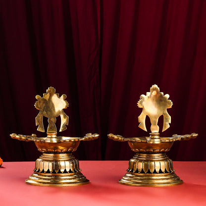 Brass Superfine Shankh Chakra And Namah Diya Set (9.5 Inch)