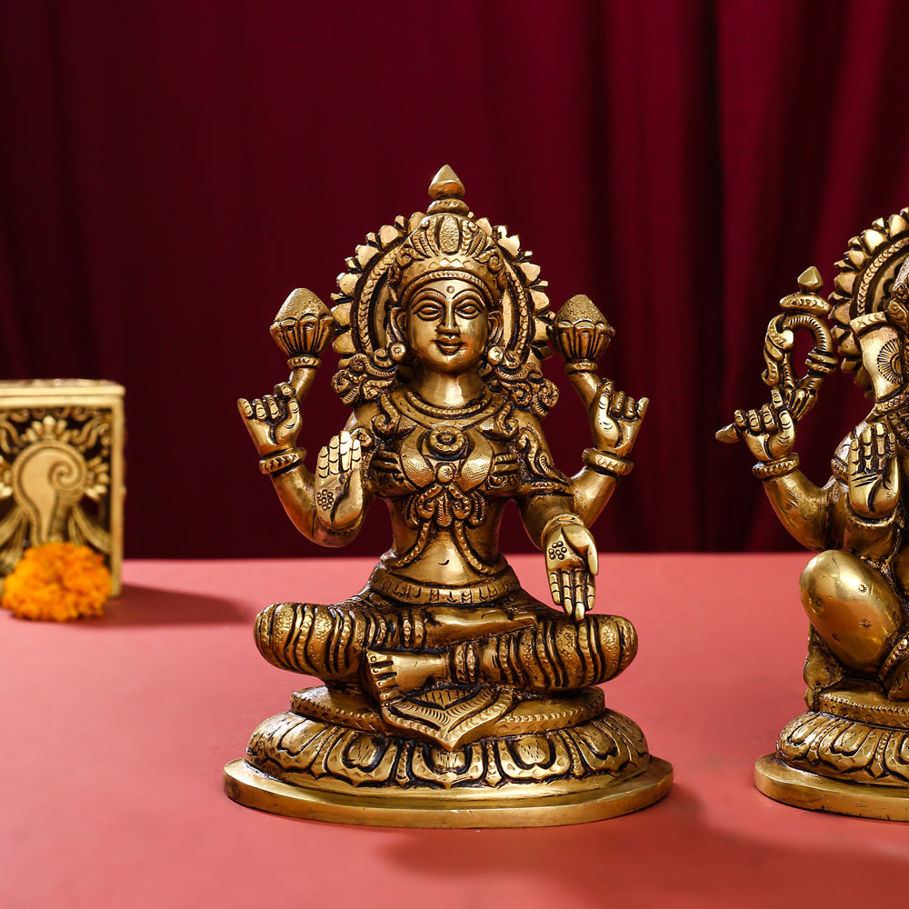 Brass Superfine Ganesha Lakshmi Saraswati Set (8 Inch)