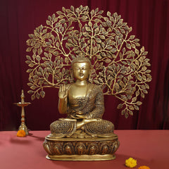 Brass Home Decor Buddha Statue With Tree (26 Inch)