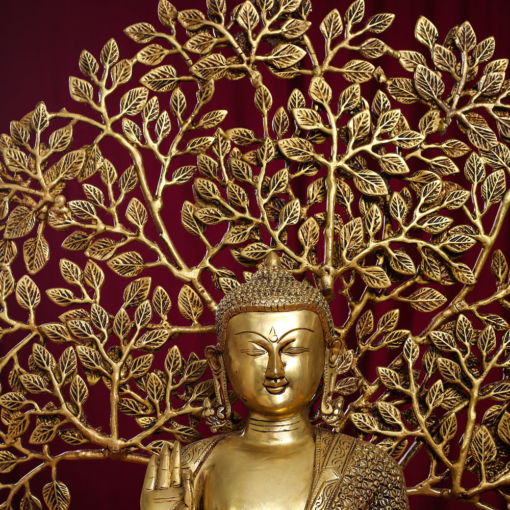 Brass Home Decor Buddha Statue With Tree (26 Inch)