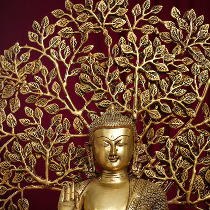 Brass Home Decor Buddha Statue With Tree (26 Inch)