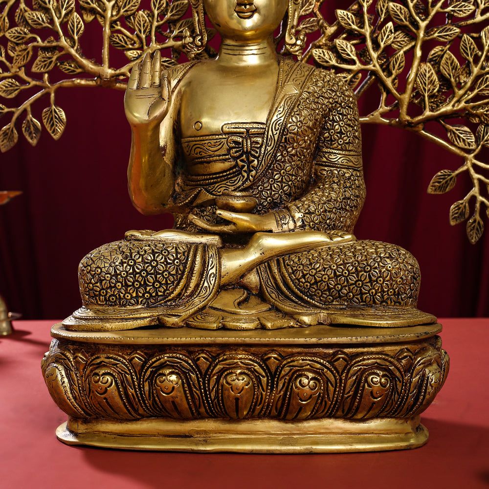 Brass Home Decor Buddha Statue With Tree (26 Inch)